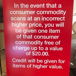 Target - Prominent sign at store entrance of supposed reimbursement for mispriced items