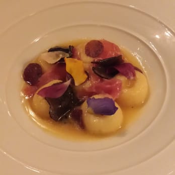 Acquerello - Smoked potato gnocchi with prosciutto, confitted truffle, and parmesan. - Italian Near Me - San Francisco, California Acquerello - Smoked potato gnocchi with prosciutto, confitted truffle, and parmesan. - Italian Near Me - San Francisco, California