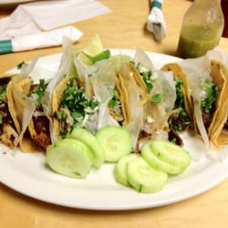 Steamed beef, shredded pork, Mexican sausage , grilled chicken, marinated spicy pork, grilled steak, tongue & pork stomach tacos