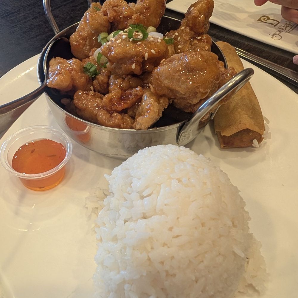 Orange chicken and a vegetaraian crispy egg roll.