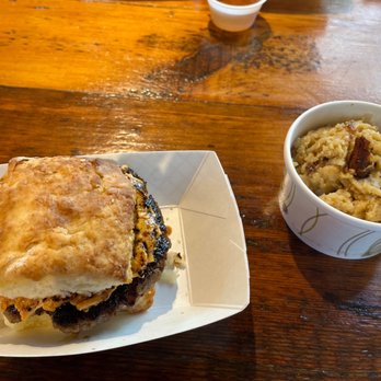 Rambo's Fat Cat Biscuits - Chipotle Pimento Cheese and Sausage biscuit with Cheesy Hashbrown Bake - Breakfast & Brunch Near Me - Columbia, South Carolina