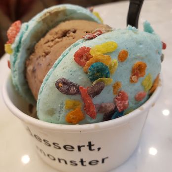 Mini Monster Cafe - Fruity pebble macaroon with coffee ice cream - Ice Cream & Frozen Yogurt Near Me - Long Beach, California Mini Monster Cafe - Fruity pebble macaroon with coffee ice cream - Ice Cream & Frozen Yogurt Near Me - Long Beach, California