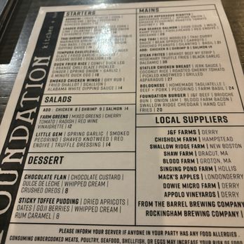 FOUNDATION kitchen + bar - Menu - New American Near Me - Derry, New Hampshire