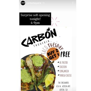 Carbon Taqueria - Soft Opening Announcement if you follow them on IG! - Tacos Near Me - Azusa, California Carbon Taqueria - Soft Opening Announcement if you follow them on IG! - Tacos Near Me - Azusa, California