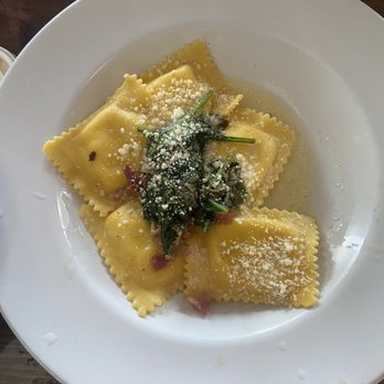 Frying Pan - "House Favorite" Cheese Ravioli with Sautéed Spinach & Bacon ($22.95) - Seafood Near Me - Southport, North Carolina