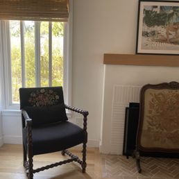 Antique chair and additional pillow redone by Sierra Upholstery. Antique chair and additional pillow redone by Sierra Upholstery.
