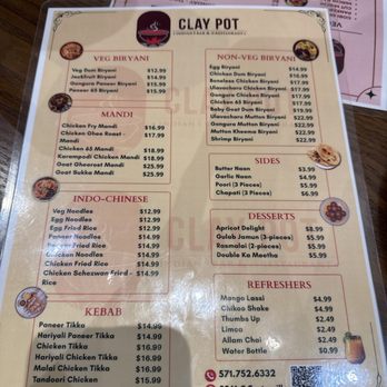 Clay Pot - Menu - Indian Near Me - Herndon, Virginia