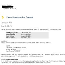 Joe Hudson's Collision Center - USAA Request for reimbursement