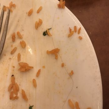 Cha Cha's Latin Kitchen - 3 pictures of HAIR on the plate after I scooped up the top of the rice . - Bars Near Me - Brea, California