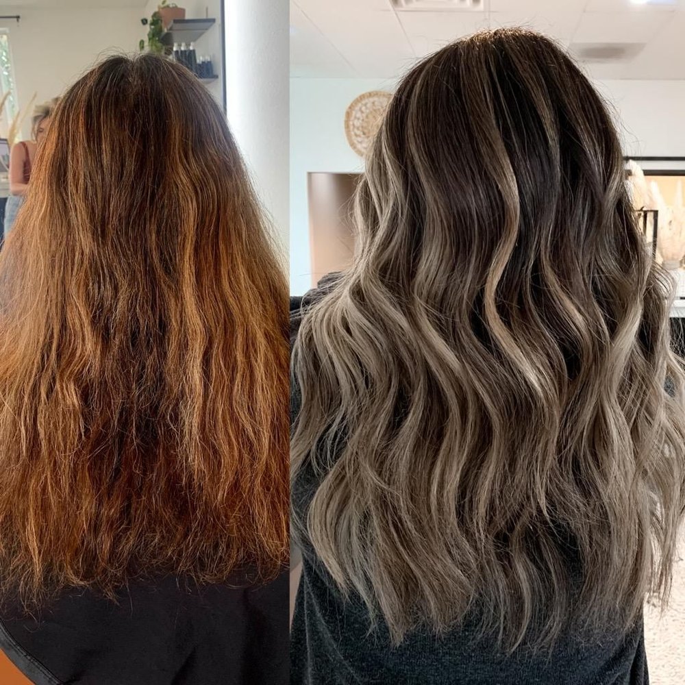 Studio B colored my hair on the left.... On the RIGHT Ashley Mcquinn fixed my hair at Clover & Pine Salon. Color correction is expensive. Studio B colored my hair on the left.... On the RIGHT Ashley Mcquinn fixed my hair at Clover & Pine Salon. Color correction is expensive.