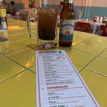Tacombi - michelada is a Mexican drink made with beer, lime juice, spices, and chili peppers. - Mexican Near Me - Chicago, Illinois