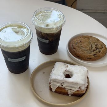 Communal Coffee - Cold brew with pistachio cold foam Chocolate chip cookie Vanilla cronut - Cafes Near Me - Oceanside, California