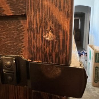 Moving Stars Moving Assistance - Gouge on antique bookcase - Movers Near Me Moving Stars Moving Assistance - Gouge on antique bookcase - Movers Near Me