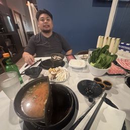 Hot pot, BBQ, Spicy Miso, Mushroom Broth, Mushrooms, Spinach, Thai Tom Yum, Baby Bok Choy, Pork belly, Beef Belly, Beef tongue. Hot pot, BBQ, Spicy Miso, Mushroom Broth, Mushrooms, Spinach, Thai Tom Yum, Baby Bok Choy, Pork belly, Beef Belly, Beef tongue.