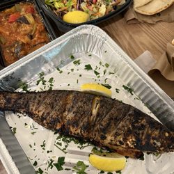 Turkish Lazuri Cafe - Sea Bass (Levrek) comes with side salad and pita