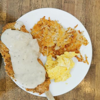 Benny's Cafe - Chicken fried chicken with hash browns and scrambled eggs - Cafes Near Me - McKinney, Texas