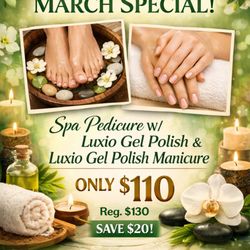 About U Salon & Spa - March Special!
Luxio Mani & Spa Pedicure only for $110, through out all March
