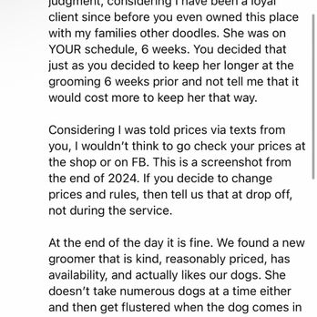 EMERALD CITY DOG SPA - Fifth photo. My response to her. - Pet Services Near Me - Rocky Point, New York EMERALD CITY DOG SPA - Fifth photo. My response to her. - Pet Services Near Me - Rocky Point, New York