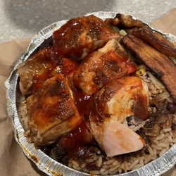 Devine Bickles - Jerk chicken with chicken gravy over the peas and rice and veg.