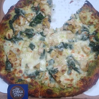 The Pizza Pitt - Medium (14") Okie Dokie Pesto Chicken Artichokie Pizza - Pizza Near Me - Atlanta, Georgia The Pizza Pitt - Medium (14") Okie Dokie Pesto Chicken Artichokie Pizza - Pizza Near Me - Atlanta, Georgia