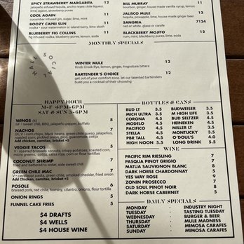 Social Hall - Happy hour menu listed on bottom left corner. - Bars Near Me - Tempe, Arizona