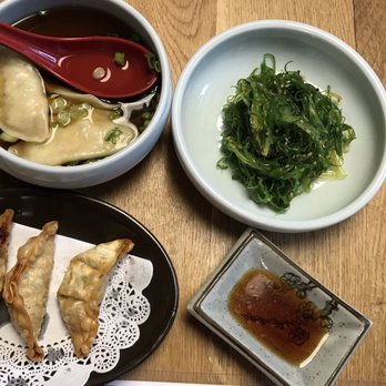 Rahway Sushi - veggie steamed dumpling soup - seaweed salad - fried pork gyoza & dipping sauce - Sushi Bars Near Me - Rahway, New Jersey Rahway Sushi - veggie steamed dumpling soup - seaweed salad - fried pork gyoza & dipping sauce - Sushi Bars Near Me - Rahway, New Jersey