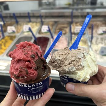 Gelato Cimmino - Dark chocolate and raspberry, and orange almond and another flavor... - Gelato Near Me - Gilbert, Arizona