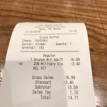 The Grand Buffet - 20% Military Discount! - Buffets Near Me - Reno, Nevada The Grand Buffet - 20% Military Discount! - Buffets Near Me - Reno, Nevada
