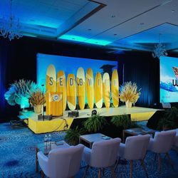 Movie Prop Rentals - Set up for an event. Staging Truss Surfboards.