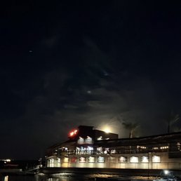 The hotel and restaurant at night