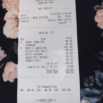 Red Castle - Receipt - Korean Near Me - Rialto, California Red Castle - Receipt - Korean Near Me - Rialto, California