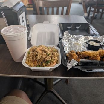 International Cafe - Shrimp fried rice small and a 10 piece lemon pepper wings with blue cheese and a can drink. - Sandwiches Near Me - Atlanta, Georgia International Cafe - Shrimp fried rice small and a 10 piece lemon pepper wings with blue cheese and a can drink. - Sandwiches Near Me - Atlanta, Georgia
