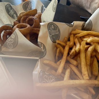 The Stand - American Classics Redefined - Large orders of fries and onion rings! Both were great! - New American Near Me - San Juan Capistrano, California