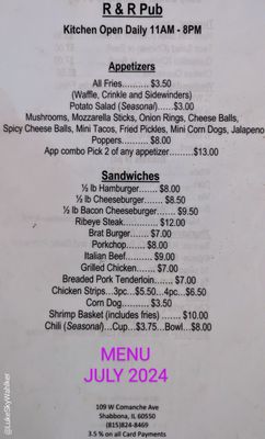 Menu photo 1 R & R Pub Shabbona, IL