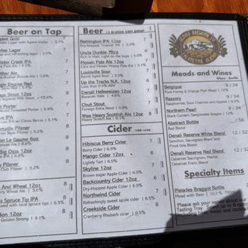 Denali Brewpub - One side of the beverage list - New American Near Me - Talkeetna, Alaska
