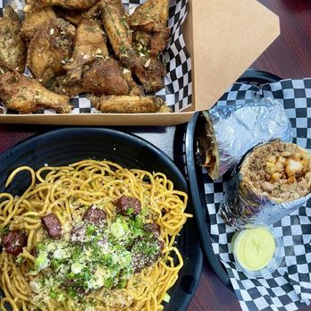 NGHBRS Kitchen - Sinigang Wings, Garlic Noodles w/ steak, Surf & Turf burrito - Asian Fusion Near Me - Lakewood, California NGHBRS Kitchen - Sinigang Wings, Garlic Noodles w/ steak, Surf & Turf burrito - Asian Fusion Near Me - Lakewood, California