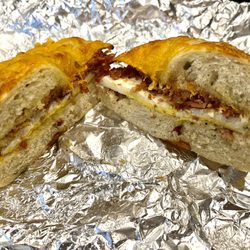 Metro Coffee Company - Bacon, egg, & cheese(cheddar) sandwich on the daily homemade baked bagels(jalapeño cheddar).  Your choice of meat, cheese, & bagel.