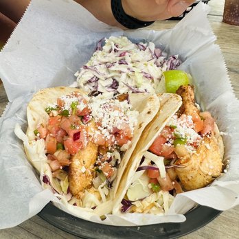The Shack at The Hideaway in Hull Bay - Grilled fish tacos with coleslaw. Side options were coleslaw or fries. - American Near Me - St. Thomas, Virgin Islands The Shack at The Hideaway in Hull Bay - Grilled fish tacos with coleslaw. Side options were coleslaw or fries. - American Near Me - St. Thomas, Virgin Islands