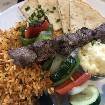 Artemis Mediterranean Grill - Lamb souvlaki, perfectly cooked and perfect portion size, rice was delightful - Greek Near Me - Bee Cave, Texas