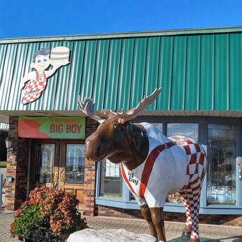 Bob's Big Boy - Bob is looking on from the roof mansard while the moose is greeting you at the entry.  You probably won't see this at another Big Boy! - Breakfast & Brunch Near Me - Manistique, Michigan