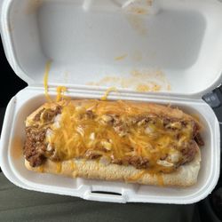 The Sandwich Shop - Chili dog with cheese and onions. (Melty)
