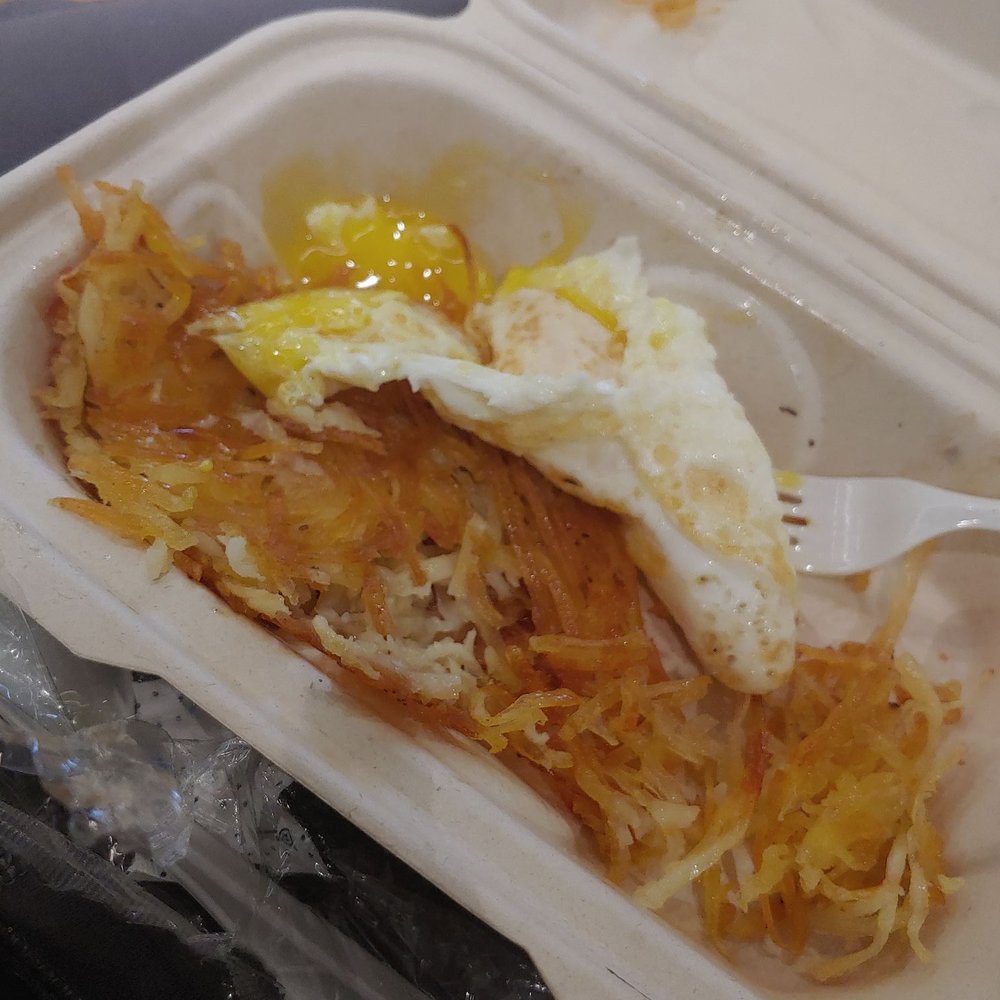 Twice Burger - an egg and hash browns in a styrofoam container - Burgers Near Me - Seattle, Washington Twice Burger - an egg and hash browns in a styrofoam container - Burgers Near Me - Seattle, Washington