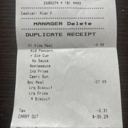 KFC - REFUND! Because the chicken was gray and cold! I will not be back, this place used to be ok but now just sad.