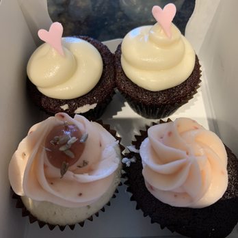 Celebrity Cupcakes - Two gluten free red velvet, strawberry Chardonnay lavender, strawberry truffle. - Bakeries Near Me - Houston, Texas Celebrity Cupcakes - Two gluten free red velvet, strawberry Chardonnay lavender, strawberry truffle. - Bakeries Near Me - Houston, Texas