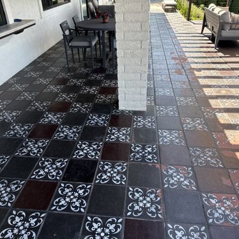 Perkins Custom Coatings - 2025 Painted saltillo tiles without a primer. Patio is half covered, half weather exposed. - Flooring Near Me - San Diego, California Perkins Custom Coatings - 2025 Painted saltillo tiles without a primer. Patio is half covered, half weather exposed. - Flooring Near Me - San Diego, California