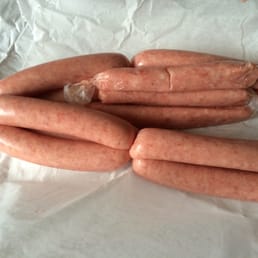 Approximately 1 1/4 lbs of Irish sausages. $5.49/lb. Excellent. Not greasy like a lot of other places. Approximately 1 1/4 lbs of Irish sausages. $5.49/lb. Excellent. Not greasy like a lot of other places.