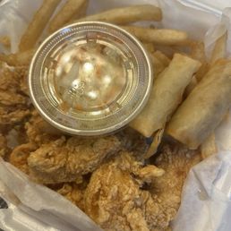 Honey garlic chicken with fries