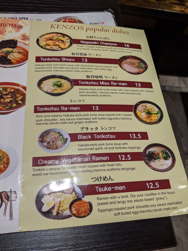 kenzo ramen menu