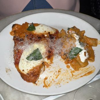 La Pecora Bianca SoHo - Chicken Parmesan with spicy vodka Rigatoni - Mediterranean Near Me - New York, New York La Pecora Bianca SoHo - Chicken Parmesan with spicy vodka Rigatoni - Mediterranean Near Me - New York, New York