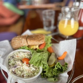 Nepenthe - Veggie burger with coleslaw. - New American Near Me - Big Sur, California Nepenthe - Veggie burger with coleslaw. - New American Near Me - Big Sur, California